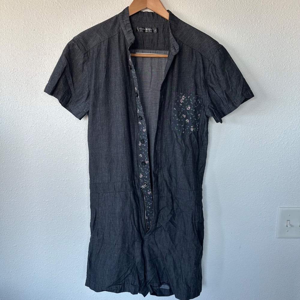 Mens Romphim Dress Shirt Jumpsuit in Grey Floral Size Small NWOT